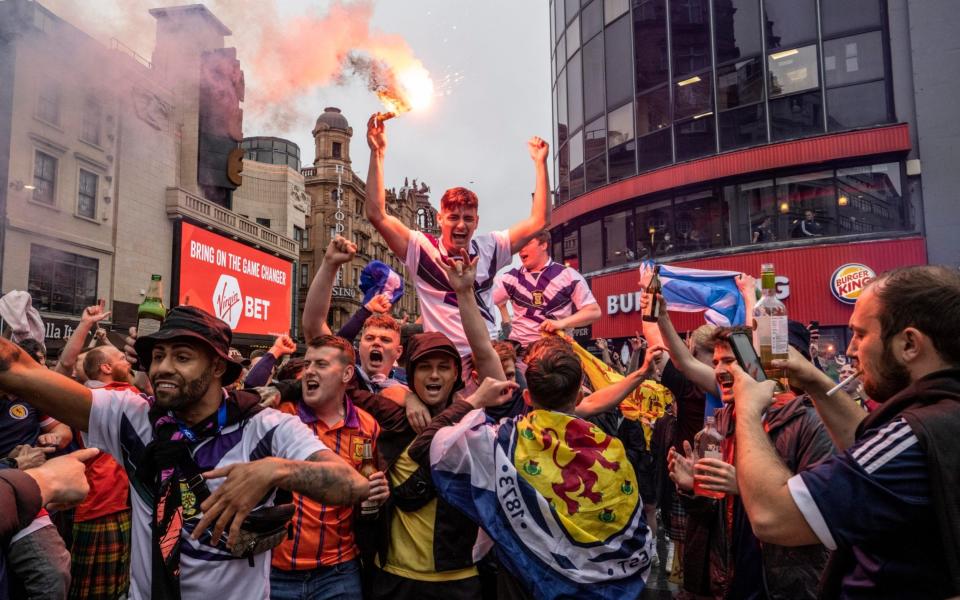 Scottish fans have congregated in Leicester Square despite calls for them to stay away - Jeff Gilbert