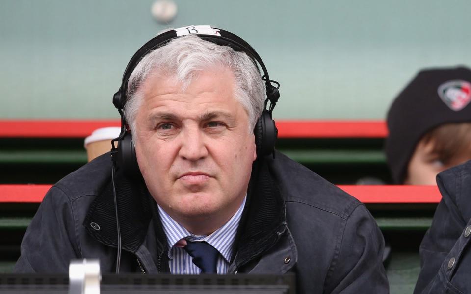 LEICESTER, ENGLAND - APRIL 14: Stuart Barnes (L) and Miles Harrison, the Sky TV rugby commentators look on during the Aviva Premiership match between Leicester Tigers and London Wasps at Welford Road on April 14, 2013 in Leicester, England. (Photo by David Rogers/Getty Images) - David Rogers/Getty Images