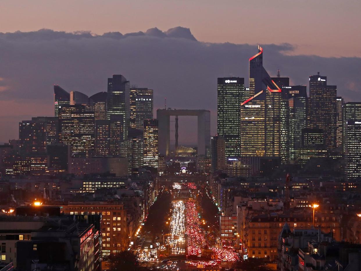 The financial district of La Defense is seen at dusk near Paris, France, January 5, 2017.