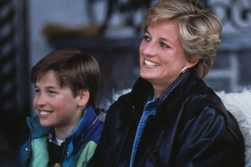 Princess Diana (1961 - 1997) with her sons Prince William (left) and Prince Harry on a skiing holiday in Lech, Austria, 30th March 1993.