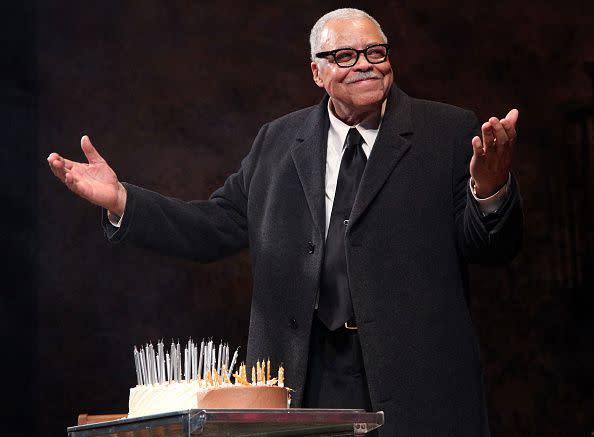 2011: Actor  James Earl Jones celebrates his 80th birthday by blowing the candles out on his cake at The Golden Theatre on January 17, 2011, in New York City.