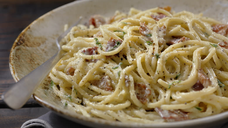 Plate of spaghetti carbonara