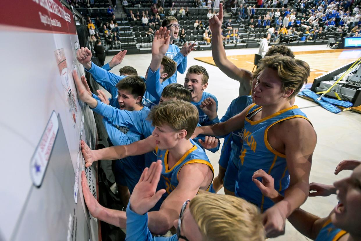 The Hamlin Chargers punch their name onto the bracket after knocking off Sioux Falls Christian in the championship game of the state Class A boys basketball tournament on Saturday, March 16, 2024 in the Summit Arena at The Monument in Rapid City.