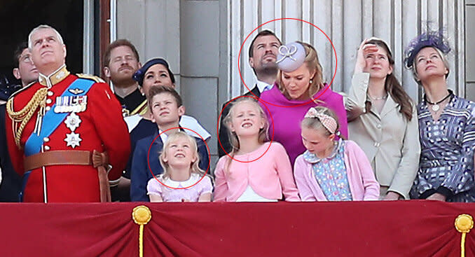 Peter and Autumn Phillips and their daughters Isla and Savannah Phillips pictured at Trooping the colour 2019