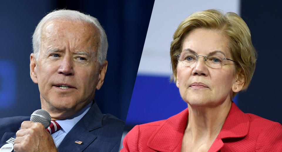 Joe Biden and Elizabeth Warren. (Photos: Ethan Miller/Getty Images)