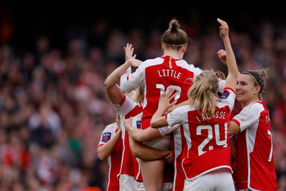 Little’s penalty put Arsenal three goals up before half-time (Action Images via Reuters)