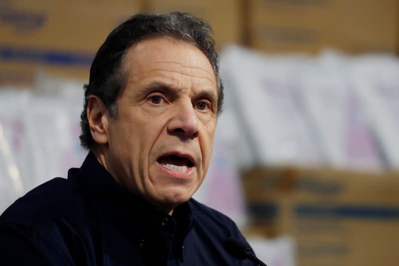 New York Governor Andrew Cuomo speaks during a news conference at the Jacob K. Javits Convention Center which will be partially converted into a temporary hospital during the outbreak of the coronavirus disease (COVID-19) in New York