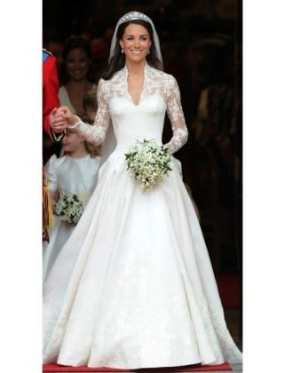 <div class="caption-credit"> Photo by: Courtesy of Getty Images</div><b>Kate Middleton: The Dutchess Bride</b> <br> Kate's Alexander McQueen gown nodded to another royal bride-Grace Kelly-with its long lace sleeves and classic 1950s cut. While Kate walked down the isle in 2011-with 300 million people watching-we'd estimate that women for years to come will be requesting to look like Kate! <br> <br> More from <i><b>Lucky</b></i>: <br> <a rel="nofollow noopener" href="http://www.luckymag.com/beauty/2011/12/15-Secrets-From-Top-Dermatologists?mbid=synd_yshine" target="_blank" data-ylk="slk:Secrets from Top Dermatologists;elm:context_link;itc:0;sec:content-canvas" class="link ">Secrets from Top Dermatologists</a> <br> <a rel="nofollow noopener" href="http://www.luckymag.com/blogs/luckyrightnow/2012/09/50-Unique-Engagement-Rings?mbid=synd_yshine" target="_blank" data-ylk="slk:50 Unique Engagement Rings;elm:context_link;itc:0;sec:content-canvas" class="link ">50 Unique Engagement Rings</a> <br>