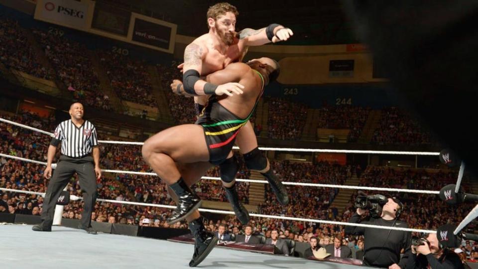 Big E is toppled by Britain’s Wade Barrett in a sobering 2014 defeat (WWE)