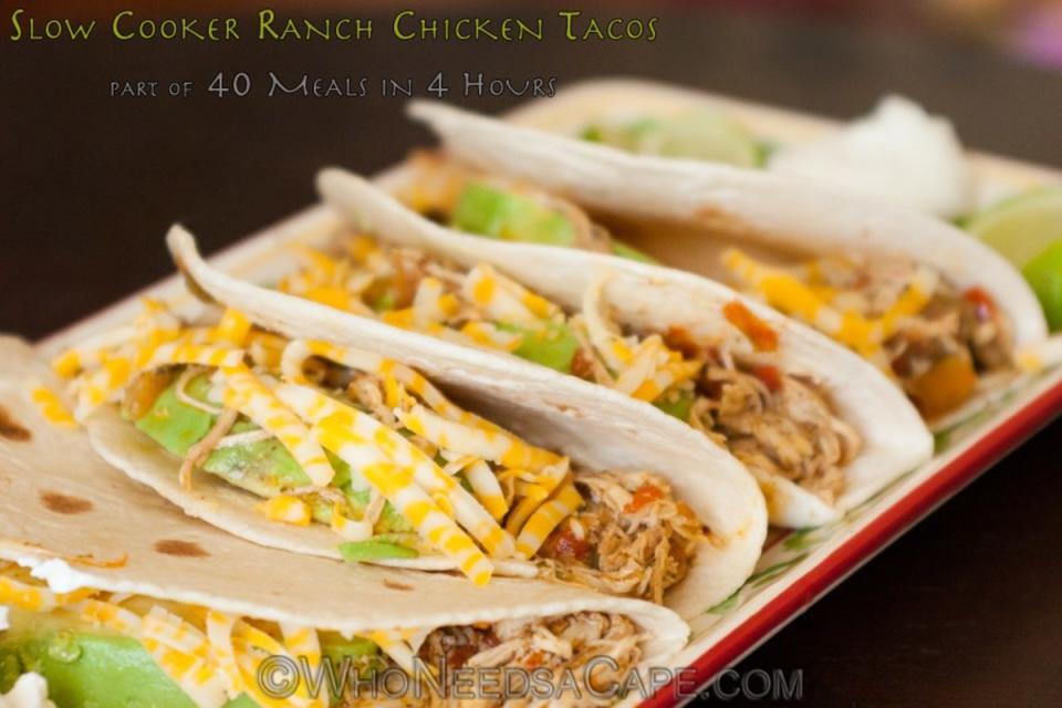 <p>This tender shredded chicken is perfect for taco Tuesday. </p><p><strong>Get the recipe: <a href="http://whoneedsacape.com/2014/04/slow-cooker-ranch-chicken-tacos/" rel="nofollow noopener" target="_blank" data-ylk="slk:Slow Cooker Ranch Chicken Tacos;elm:context_link;itc:0;sec:content-canvas" class="link ">Slow Cooker Ranch Chicken Tacos</a></strong></p>