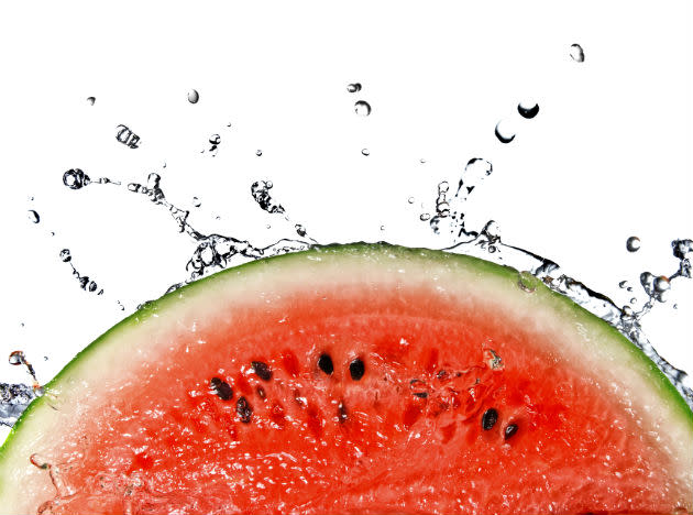 <b>4. Watermelon:</b> A 2009 study at the University of Aberdeen Medical School found that the combination of salts, minerals and natural sugars in some fruits and vegetables can actually hydrate people more effectively than water or even sports drinks. Watermelon was on top of the list, thanks to its 92 percent water content and essential rehydration salts calcium, magnesium, potassium and sodium.