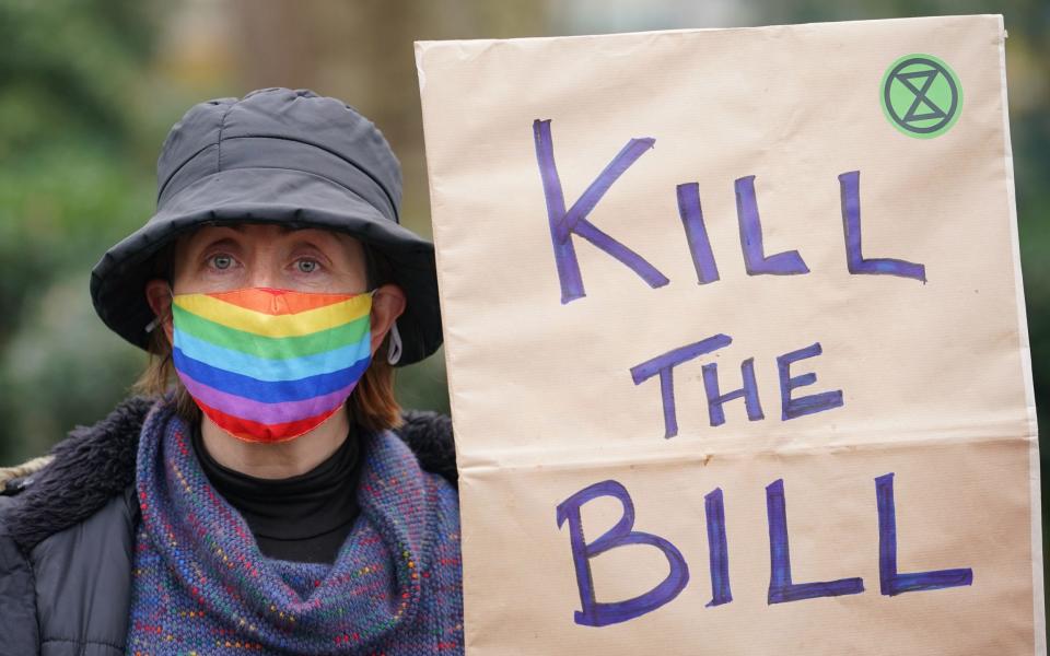 Protestors gather for the 'Kill the Bill' march on the national day of action in London - Dominic Lipinski/PA Wire