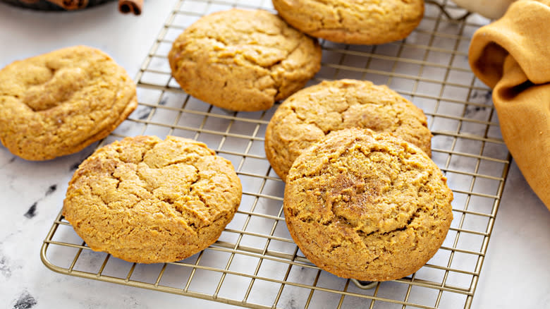 Pumpkin cookies on a rack