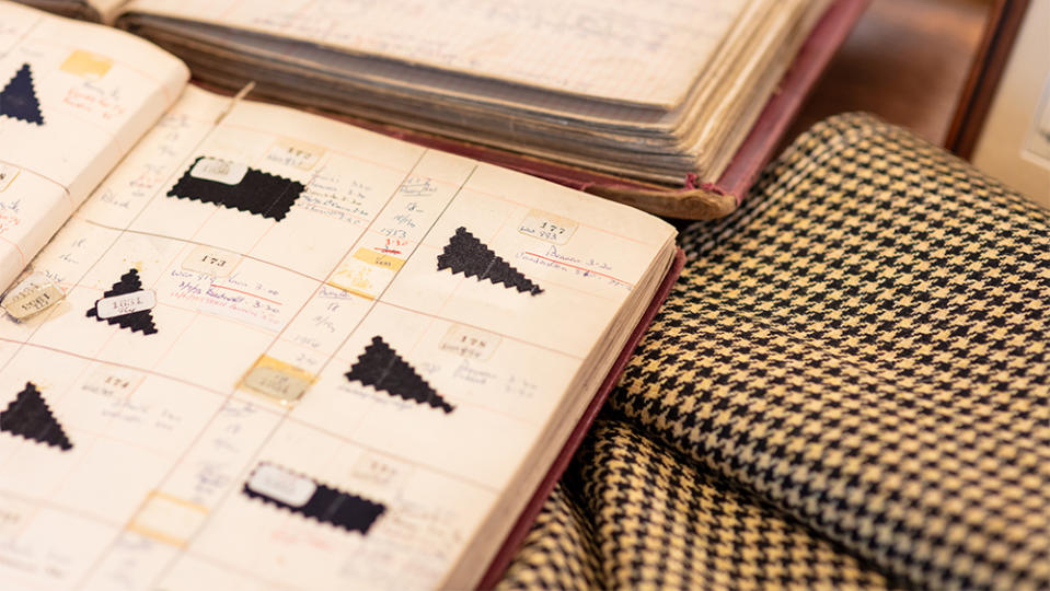 Archival fabric swatches from Dugdale.
