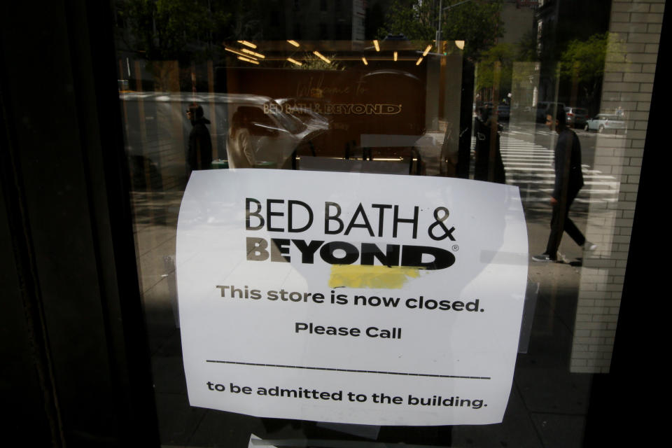NEW YORK, NEW YORK - APRIL 24: A placard is displayed in a closed store of Bed Bath & Beyond on April 24, 2023 in New York City. Bed Bath & Beyond filed for bankruptcy protection after the struggling failed to secure enough founds to stay open. (Photo by Leonardo Munoz/VIEWpress)