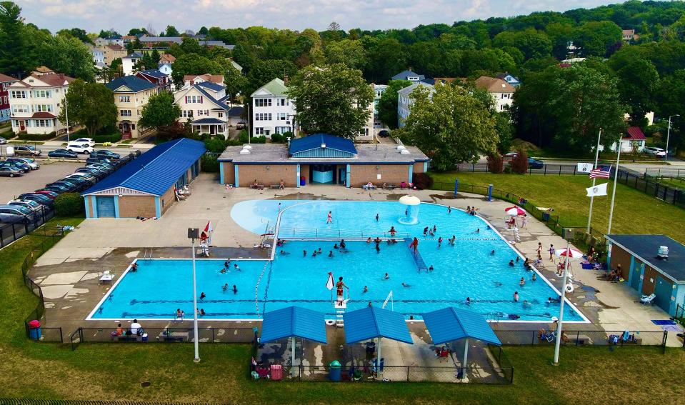 The Dennis F. Shine Memorial Swimming Pool at Vernon Hill Park in Worcester, from July 2022.