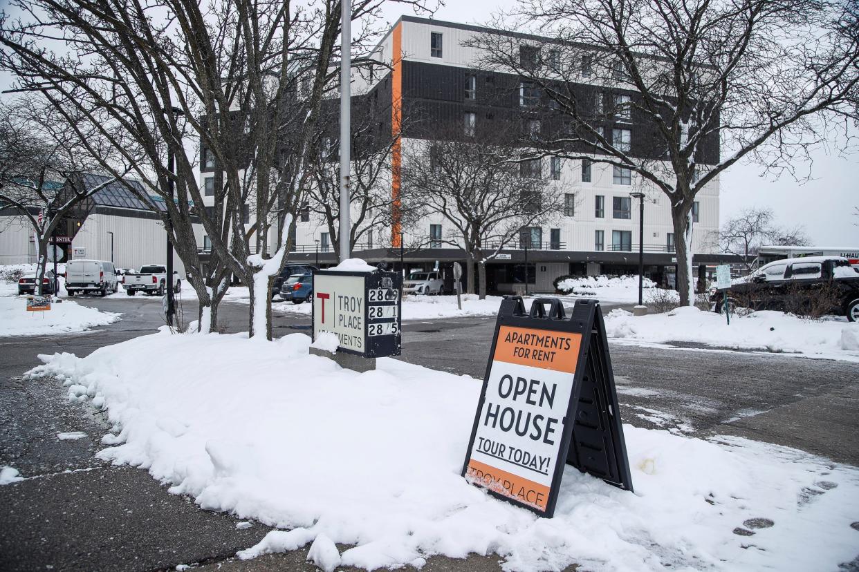 A luxury apartment complex in Troy displayed an "Open House" sign offering tours on Jan. 18, 2024,  despite having had little or no heat all week, and during a time when the city had declared the units "uninhabitable."