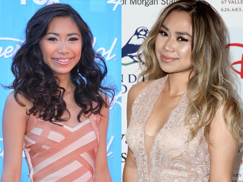 jessica sanchez on the american idol red carpet in 2012 and at an event in 2016