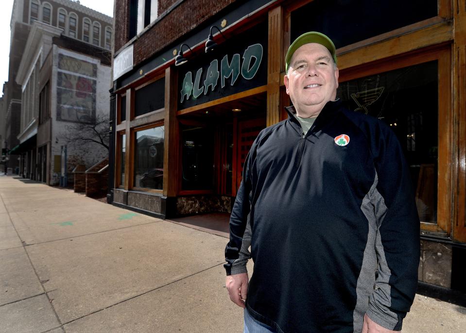 Saint Patrick's Day Parade grand marshal Barry Friedman in front of his bar, The Alamo, at 115 N. Fifth St., on Monday, March 4, 2024. The Alamo is one of the traditional spots where people gather to watch the parade, which is scheduled for March 16.