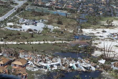 An aerial view shows the damages following Hurricane Dorian in the Bahamas