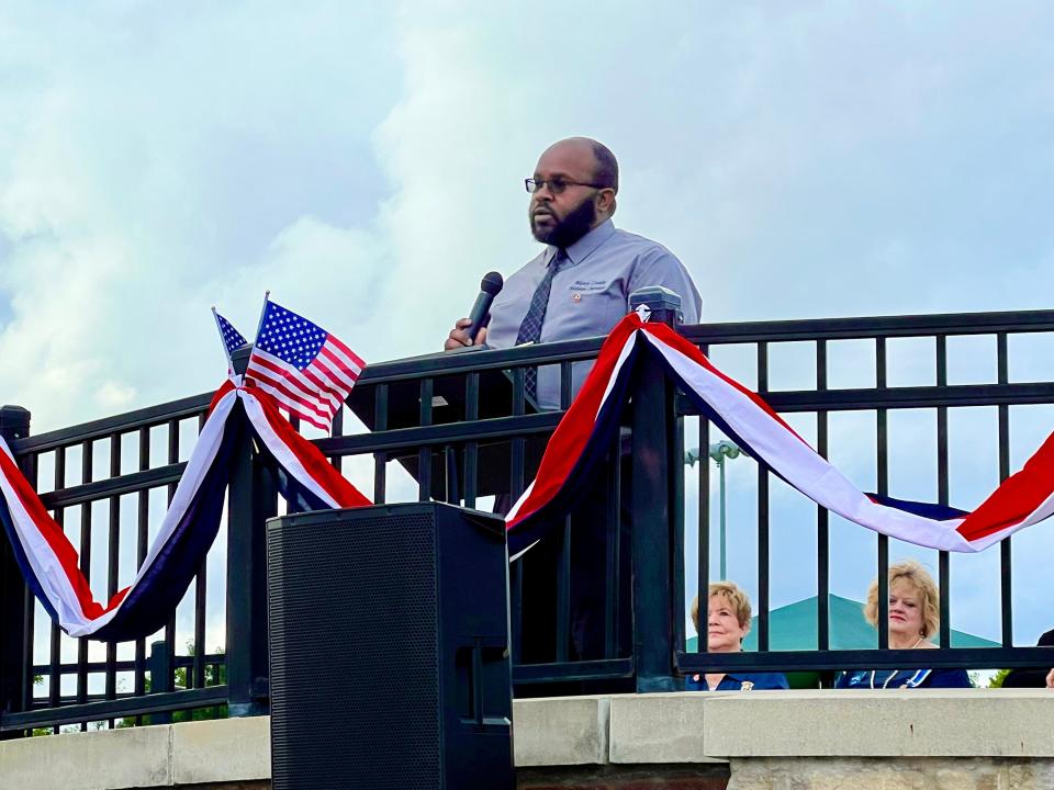 Maury County Veterans Service Officer Mark Lewis speaks at Spring Hill's Memorial Day Celebration on Friday, May 27, 2022.