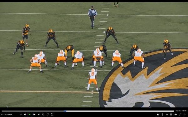 Smith flashes some enormous power, but he also earns high marks for this pancake in space against Mizzou in 2019.