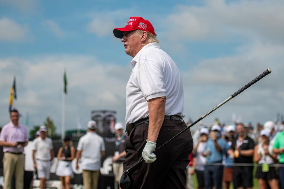 Donald Trump plays in the pro-am on Thursday.