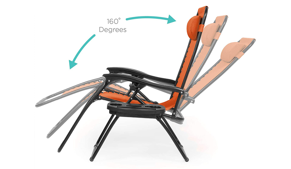 Profile image of chair showing range of motion, 160 degree angle 