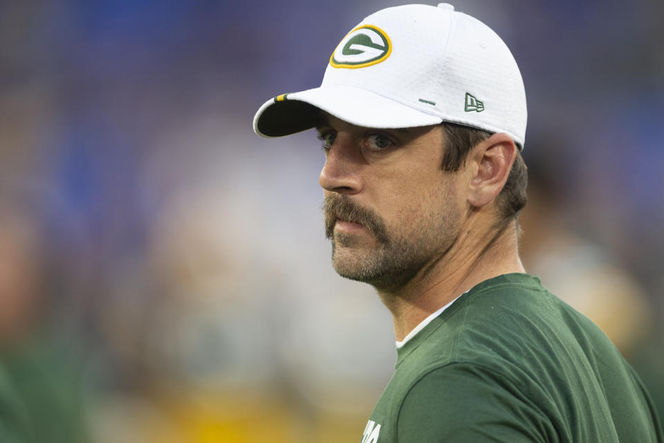 Green Bay Packers quarterback Aaron Rodgers couldn't help but wear his most Canadian outfit ahead of his team's preseason game against the Oakland Raiders. (Tommy Gilligan-USA TODAY Sports)