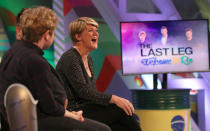 Clare Balding in the studio during a dress rehearsal for television show The Last Leg at the International Broadcast Centre during the Paralympics Games 2016 in Rio.