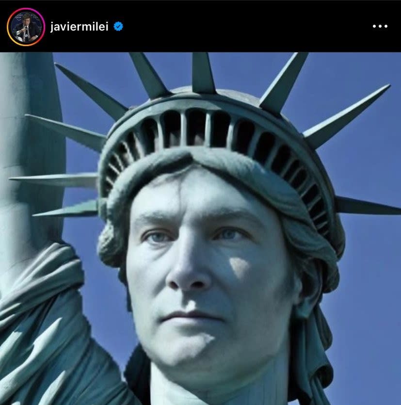 El posteo que subió Javier Milei, con su cara en la Estatua de la Libertad
