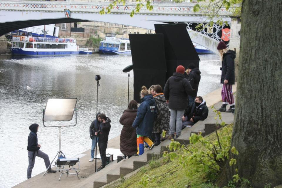 York Press: Patience film crew outside York City Rowing Club near the River Ouse on Friday