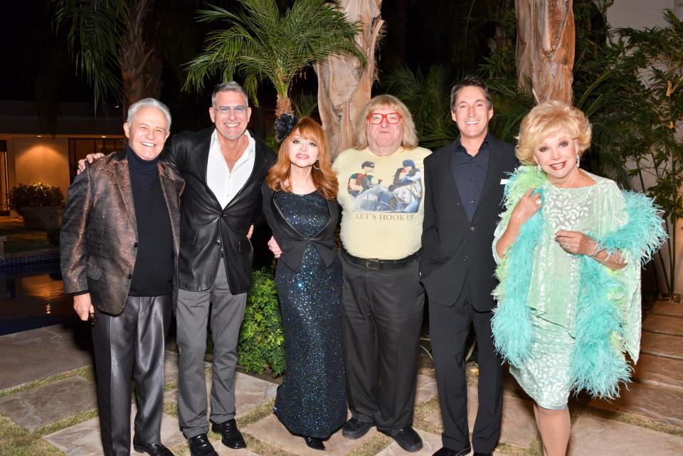 Michael Childers, Ted Casablanca (aka Bruce Bibby), Judy Tenuta, Bruce Vilanch, Michael Corbett and Ruta Lee in Palm Springs in 2014 when they participated in a fundraiser for AAP.