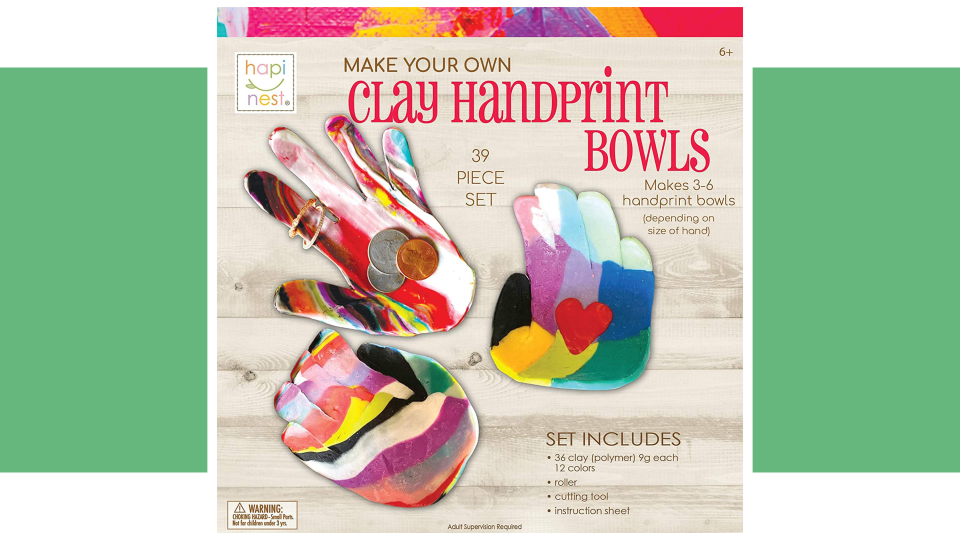 Art gifts for kids: Clay handprint bowls