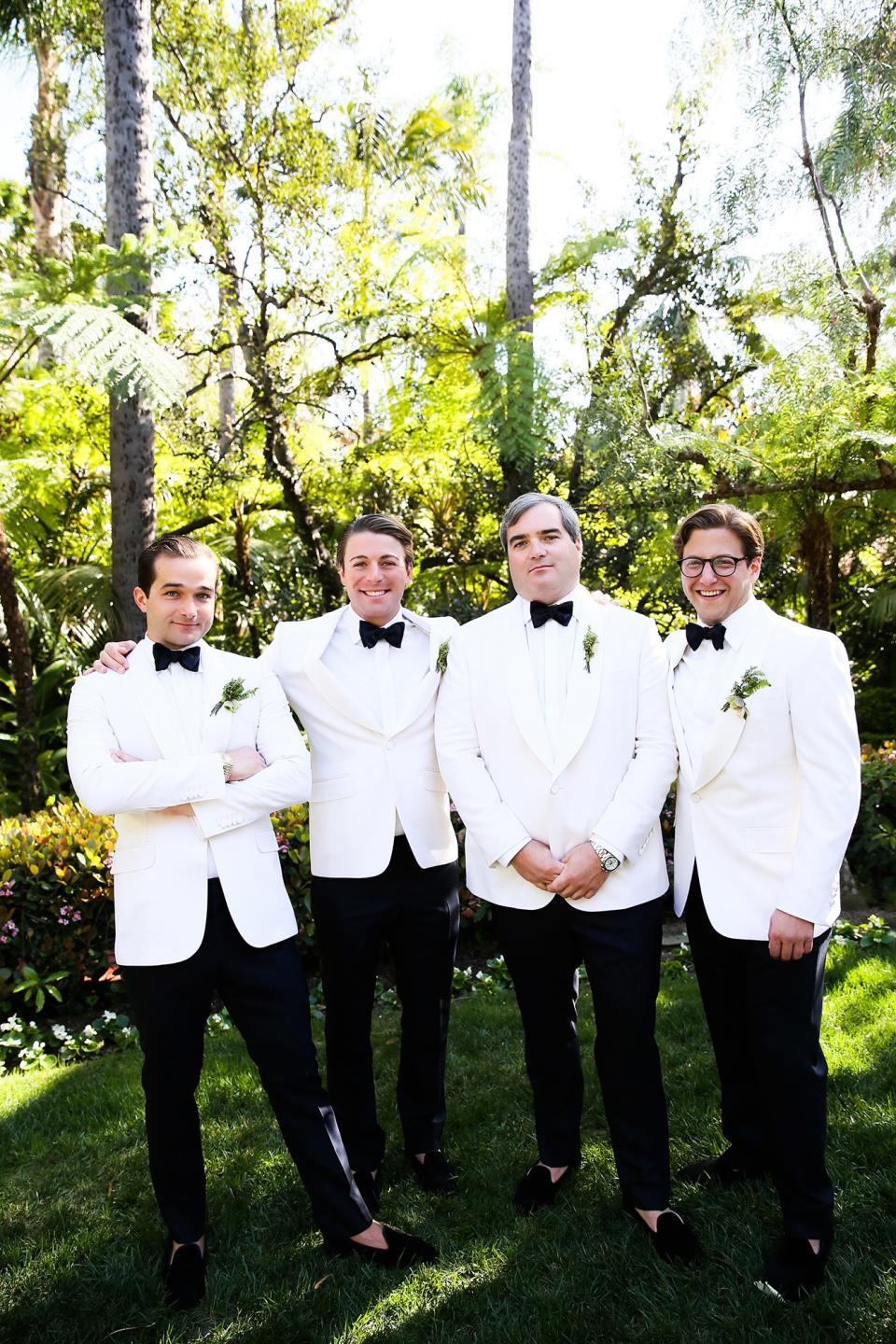 The bride wore Oscar de la Renta, inspired by her grandmother, for her greenery-filled ceremony at the Beverly Hills Hotel.