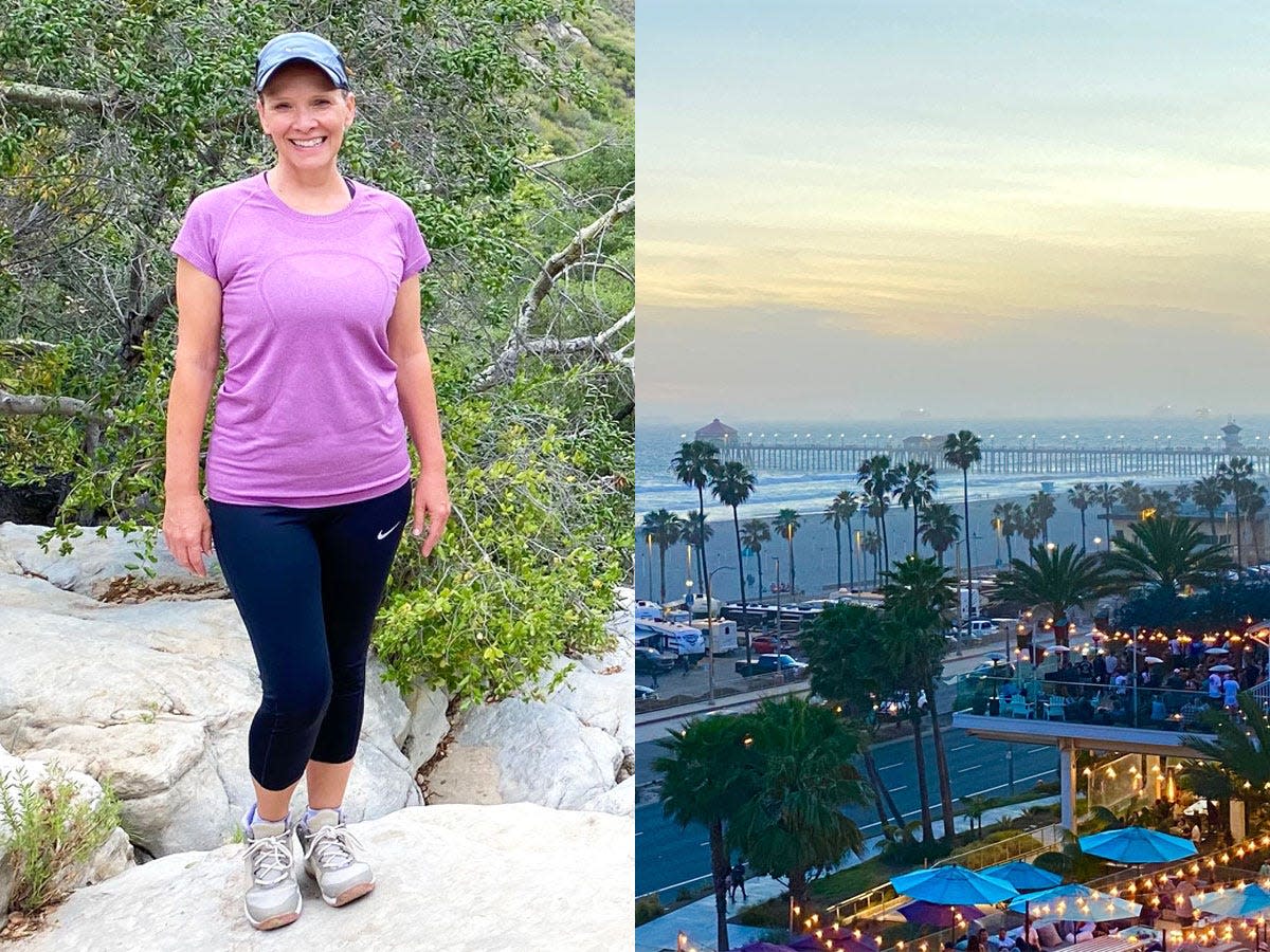 wendy lee hiking (left), huntington beach (right)