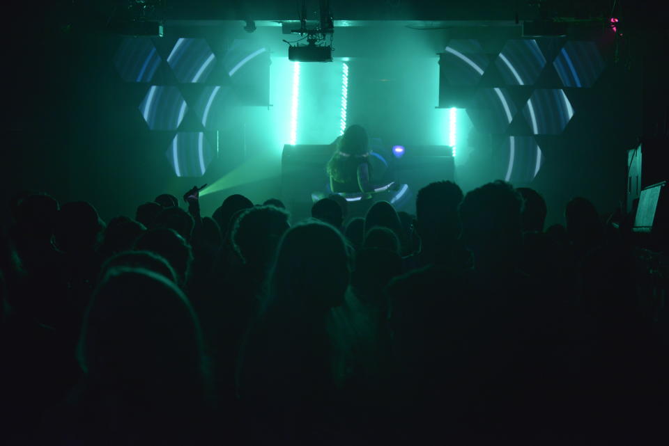 People dancing as DJ Krafty Kuts, also known as Martin Reeves, djs in the Antwerp Mansion in Manchester, England, on Friday 25th September 2015. (Photo by Jonathan Nicholson/NurPhoto) (Photo by NurPhoto/NurPhoto via Getty Images)