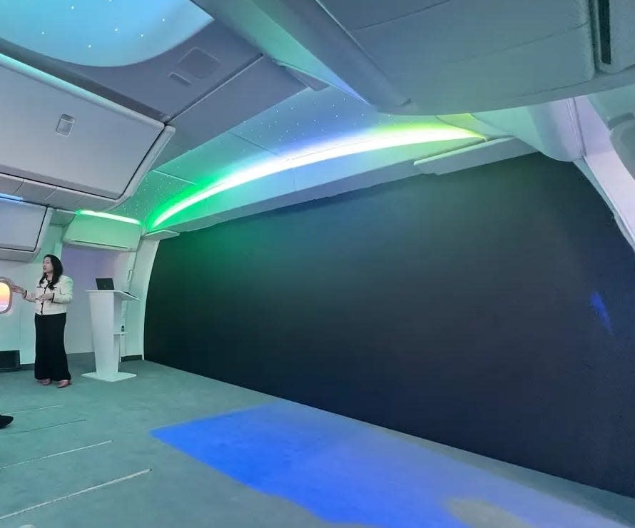 Interior of Boeing 777X display showing light displays
