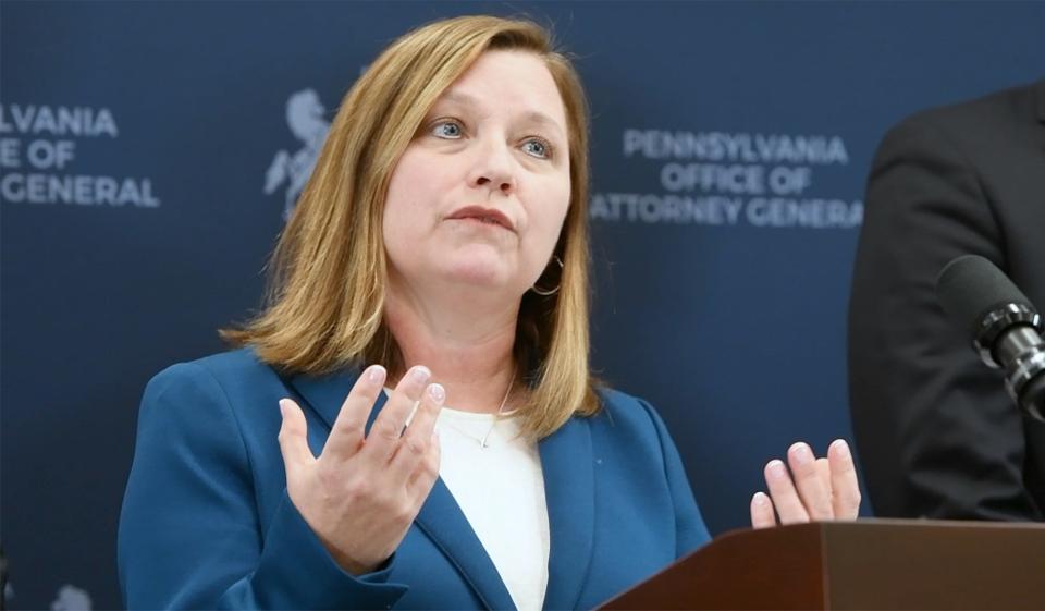 Acting Pennsylvania Attorney General Michelle Henry announces the filing of criminal charges against five individuals associated with Jehovah Witness congregations on Tuesday in Harrisburg. 