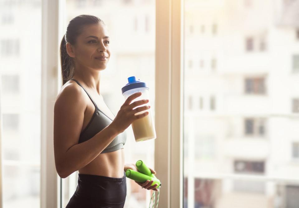 <p>Starting your day with a simple protein shake sounds easy, until you realize you have to use and then wash a blender to do so. Cut that step out with something like the <a href="https://go.redirectingat.com?id=74968X1596630&url=https%3A%2F%2Fwww.blenderbottle.com%2Fproducts%2Fjust-for-fun&sref=https%3A%2F%2Fwww.redbookmag.com%2Fhome%2Fg29576760%2Feasy-breakfast-tips%2F" rel="nofollow noopener" target="_blank" data-ylk="slk:Blender Bottle;elm:context_link;itc:0;sec:content-canvas" class="link ">Blender Bottle</a>, which has a shaker ball inside that helps you shake up a perfect smooth protein shake on your own. </p>