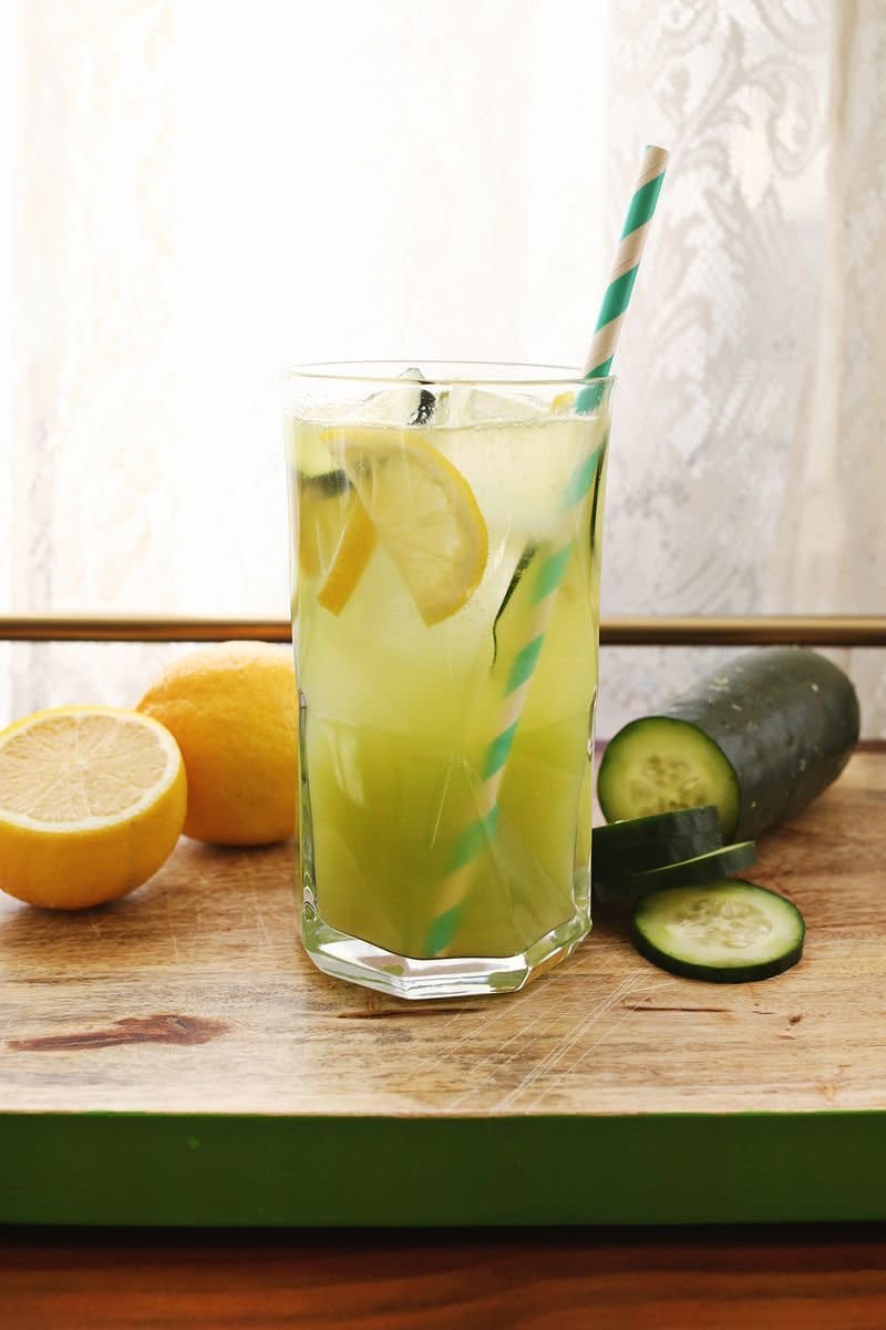 <strong>Get the <a href="http://www.abeautifulmess.com/2014/03/cucumber-lemonade-with-gin.html" target="_blank">Cucumber Gin Lemonade recipe</a> from A Beautiful Mess</strong>