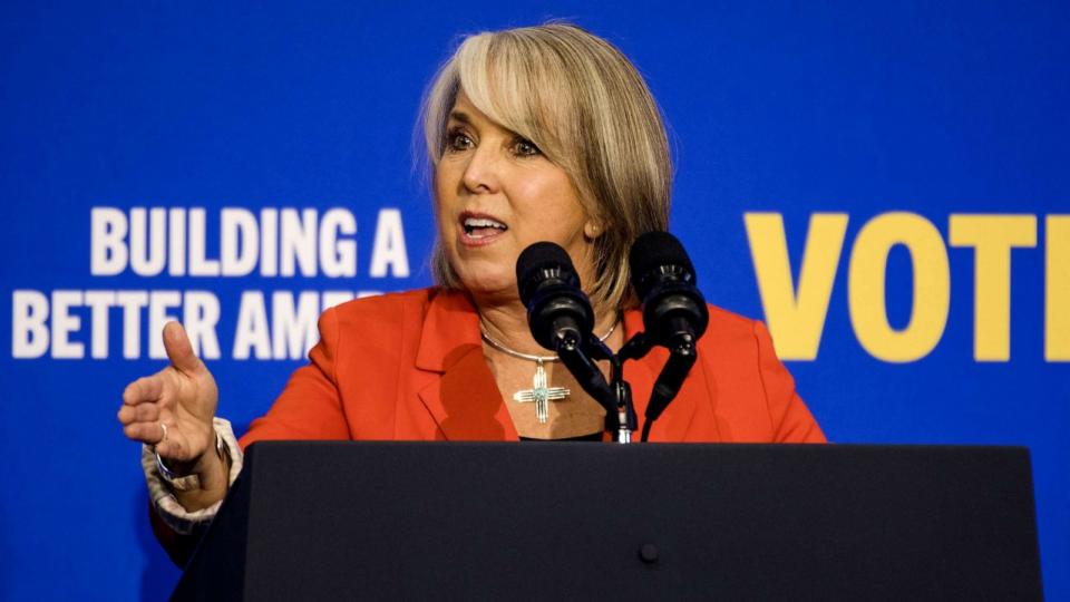 PHOTO: Michelle Lujan Grisham, governor of New Mexico, speaks during a New Mexico Democrats rally with President Joe Biden in Albuquerque, New Mexico, Nov. 3, 2022. (Adria Malcolm/Bloomberg via Getty Images)