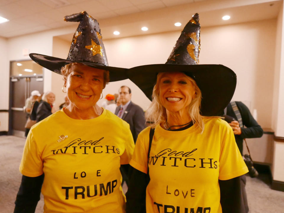 Cynthia Lane (right) and her friend, Joyce, attend "Halloween Witch Hunt Party" hosted by President Donald Trump's campaign in Manheim, Pa. on October 30, 2019. (Photo: Hunter Walker/Yahoo News) 