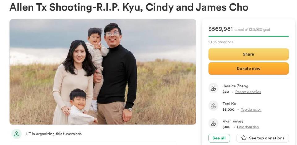 Cindy Cho, Kyu Song Cho and their 3-year-old son James Cho were three of the victims killed in a mass shooting attack at the Allen Premium Outlets on Saturday. Their 6-year-old son, William Cho, was also shot but survived and has been released from the ICU, according to a GoFundMe raising money to help the family.