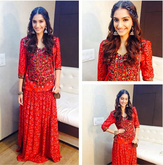 Contemporarising her traditional look with pulled back braids and waves.Image:Instagram.com/Sonamkapoor