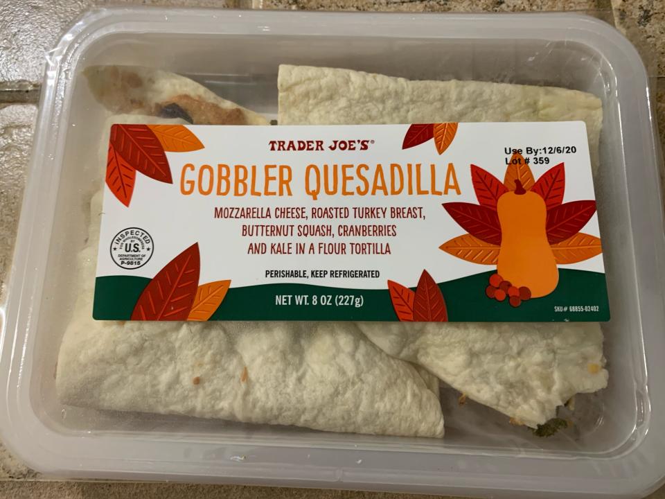 trader joes gobber quesadilla in original packaging