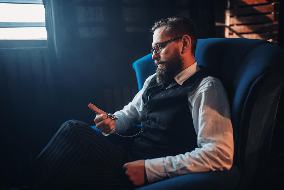 hipster wearing pocket watch with waistcoat