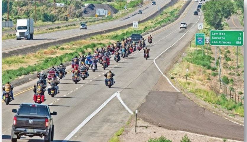 Bandidos Motorcycle Club members traveling on Interstate 25 in New Mexico
