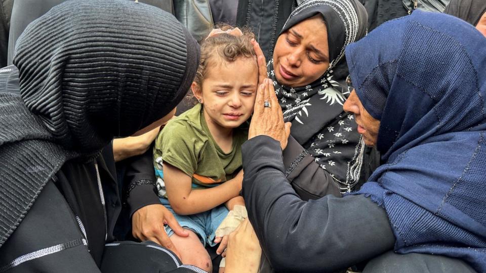 PHOTO: Mourners react during the funeral of Palestinians killed in Israeli strikes, amid the Israel-Hamas conflict, in Deir Al-Balah, in central Gaza Strip June 28, 2024.  (Doaa Rouqa/Reuters)