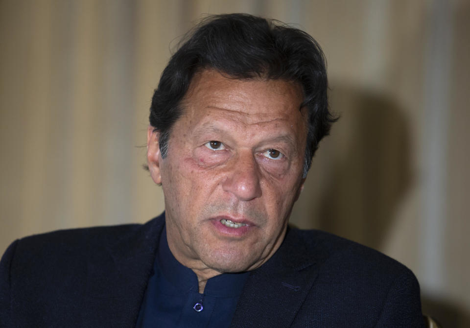 In this March 16, 2020 file photo, Prime Minister Imran Khan speaks during an interview in Islamabad, Pakistan. / Credit: B.K. Bangash / AP